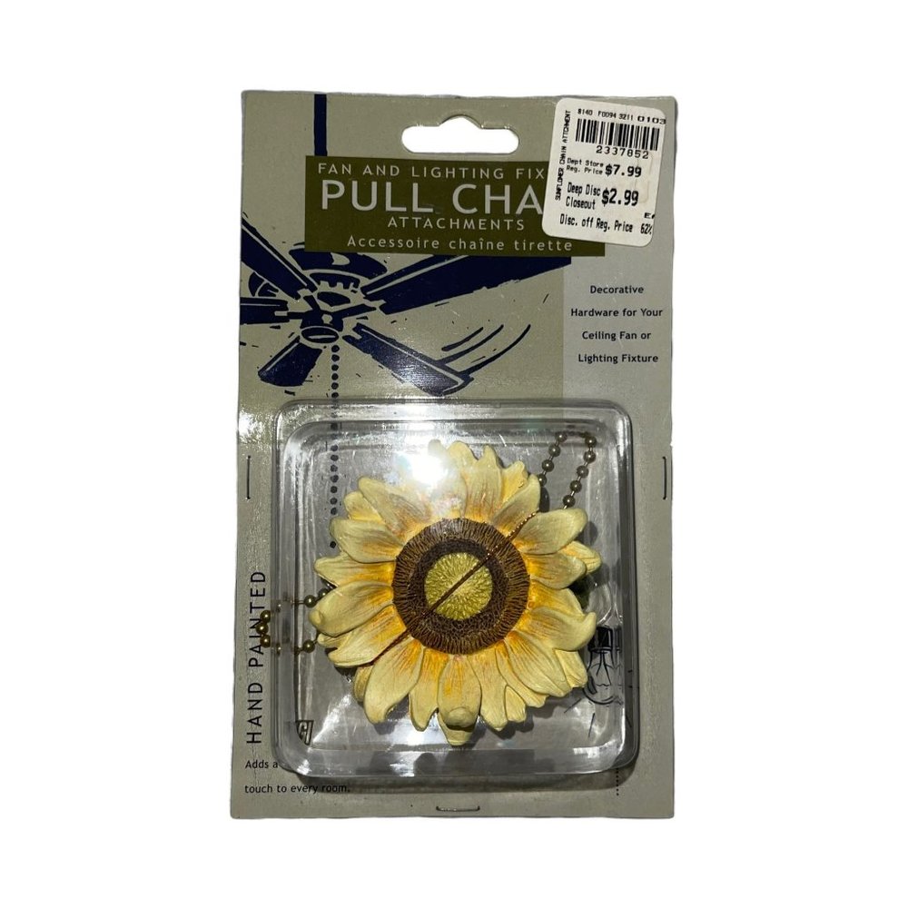 NIP Figi Vintage 2001 Sunflower Pull Chain Attachment Hand Painted Fan Lighting